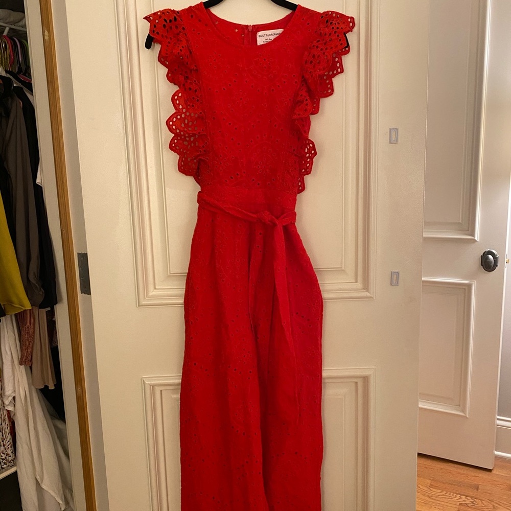 BUILT by DREAMERS Eyelet Lace Jumpsuit in Red